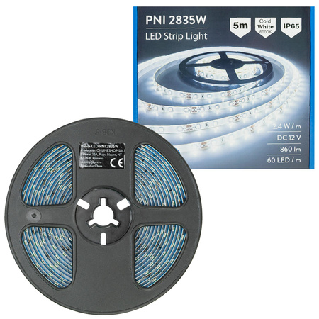 Taśma LED PNI 2835W, zimna biel, IP20,  