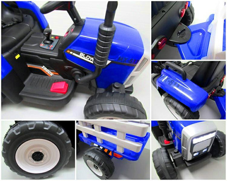 Traktor na akumulator z przyczepką niebi
