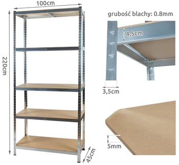 Regał magazynowy 220x100x45