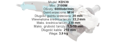 Szlifierka Kątowa 230Mm 2100W Kd539