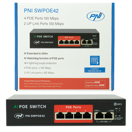 Switch POE PNI SWPOE42, 4 porty POE 100 